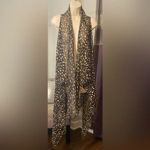 Black Ditsy Floral Chiffon Sleeveless Draped Duster S